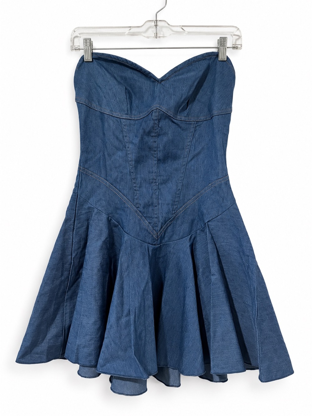 Strapless Denim Fit & Flare Dress - Blue